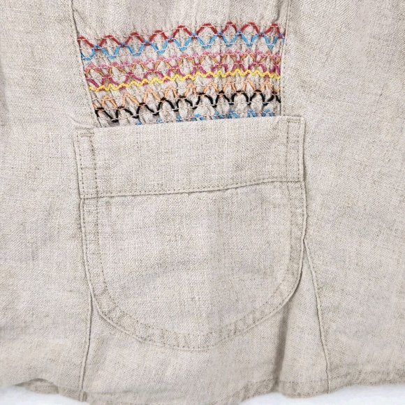 j.jill Blazer Womens Medium Linen Tan Button Down Embroidery Pockets Collared - Picture 2 of 13